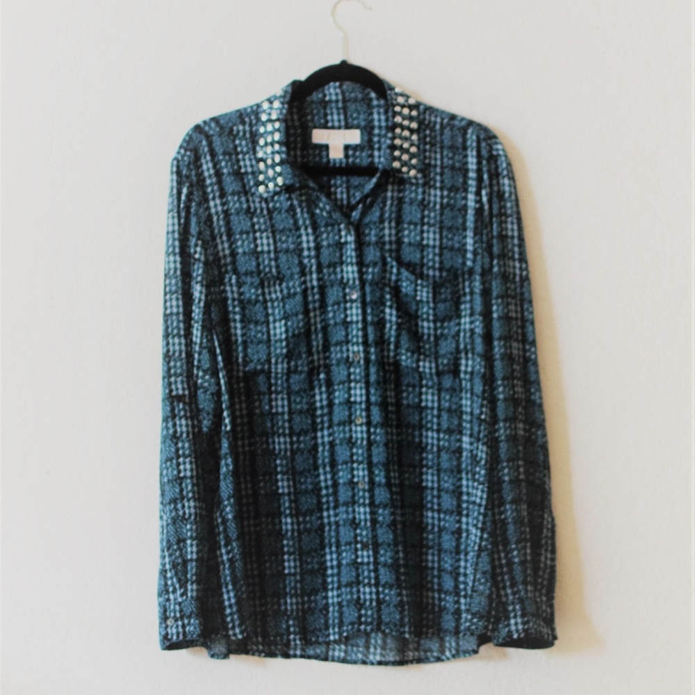 MICHAEL Kors deep teal studded collar blouse